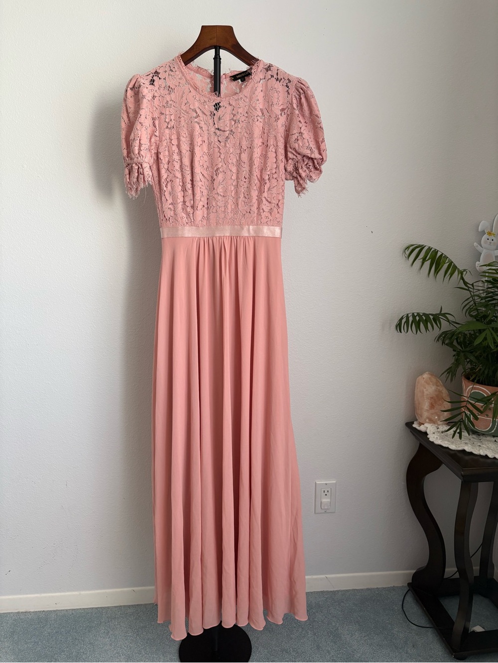 Miusol women Pink Lace Bodice Maxi Dress size S 55” long